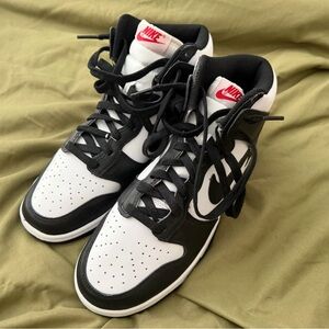 Nike Black & White High-Top Sneakers with Red Logo